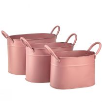 Artikel Planteringskruka metall oval växtkruka rosa 24/21/18cm set med 3 delar