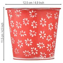 Artikel Röd och vit blomkruka, metall, Ø12,5 cm H11,5 cm