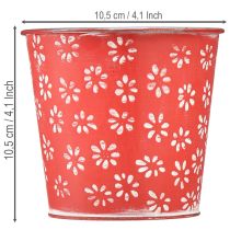 Artikel Röd och vit miniblomkruka, blomsterdesign, metall, Ø10,5 cm H10,5 cm