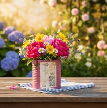 Artikel Vintage blomlåda lila metall sommardekoration Ø11cm H10,5cm