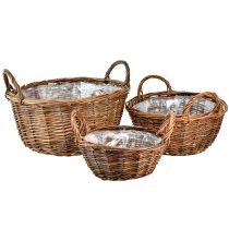 Artikel Rustik flätad korgset med bärhandtag - 3 storlekar (40cm, 33cm, 26cm) - Multifunktionell för hem och trädgård - Set med 3