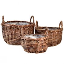 Artikel Mångsidig uppsättning av runda flätade korgar med handtag - 3 storlekar (30cm, 26cm, 20cm) - Perfekt för förvaring och heminredning - Set med 3
