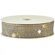 Artikel Julband med stjärnor band svart vitguld 25mm 18m