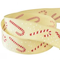 Artikel Julband med godisrör presentband beige 25mm 15m