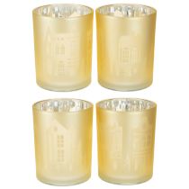 Artikel Lykta glas silver guld stadssilhuett H12,5 cm 4 st