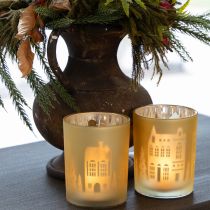Artikel Lykta glas silver guld stadssilhuett H12,5 cm 4 st