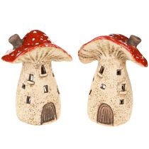 Artikel Lykta i keramik, paddesvampar, höstdekoration, H12,5/14 cm, 2 st