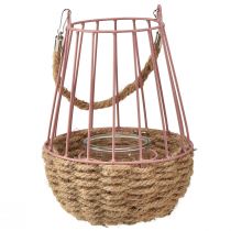 Artikel Lykta med handtag och ljusglas rosa natur Ø18cm H22cm