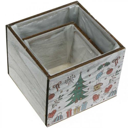 Artikel Träkruka Juldekoration vit, färgad 20 × 20/15 × 15 cm, set om 2