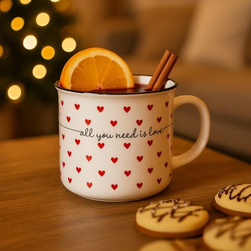 Floristik24 Kopp med hjärtan keramikkopp vit röd Ø9cm H9cm