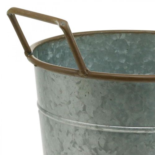 Floristik24 Metallkruka för plantering, kruka med handtag, kruka silver, brun Ø21cm H30,5cm