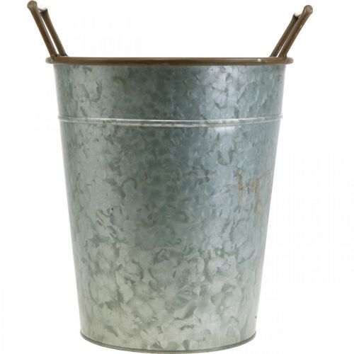 Artikel Planteringskärl med handtag, metallbehållare för plantering, växtkruka silver, brun Ø24cm H32,5cm