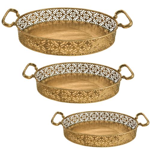 Floristik24 Dekorativ bricka oval guld metall bricka antik look guld set om 3