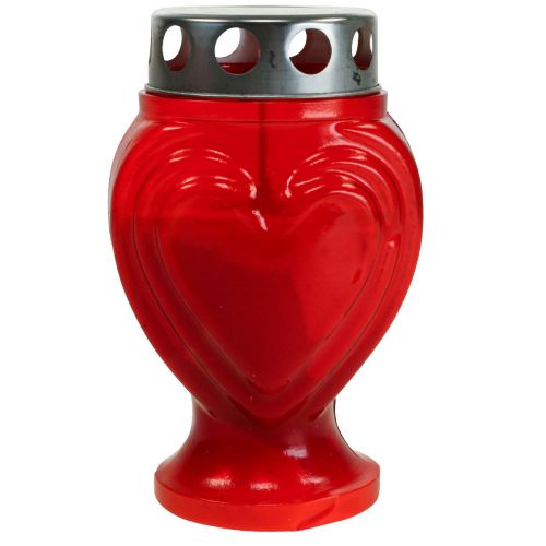 Floristik24 Gravljus rött hjärta sorgeljus minnesljus 9×8×15cm 24h 4st