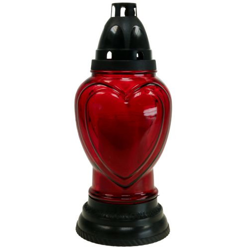 Floristik24 Gravljus glas hjärta gravyr gravlykta röd Ø11cm H26cm