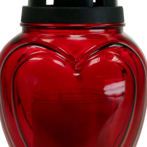 Floristik24 Gravljus glas hjärta gravyr gravlykta röd Ø11cm H26cm