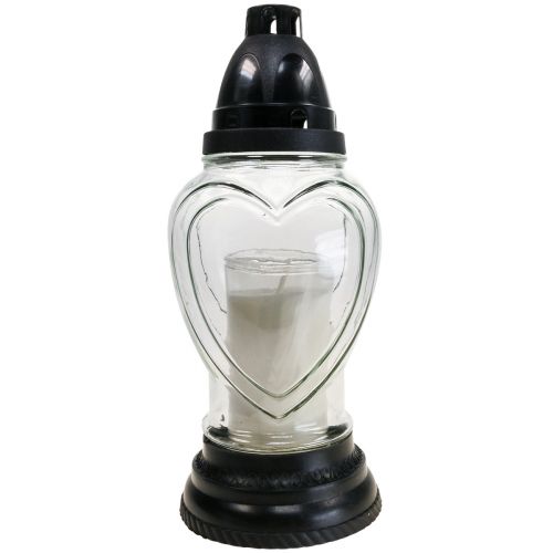 Floristik24 Gravljus glas hjärta gravyr gravlykta klar Ø11cm H26cm