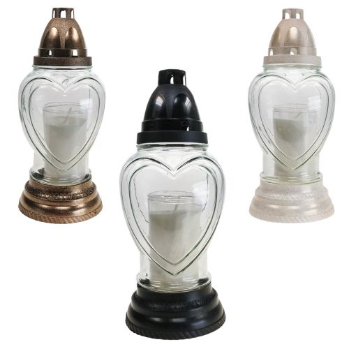 Floristik24 Gravljus glas hjärta gravyr gravlykta klar Ø11cm H26cm