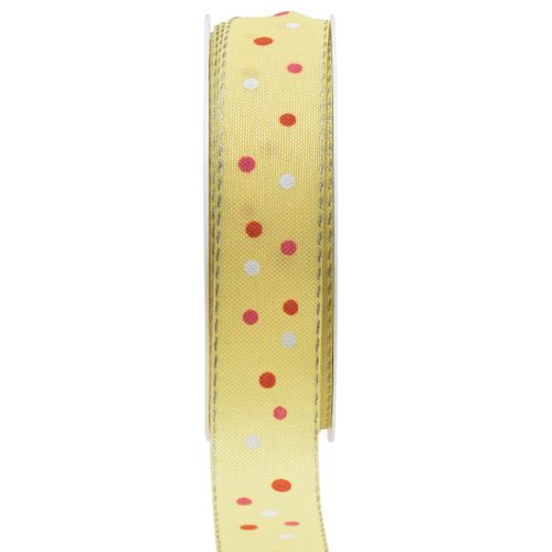 Floristik24 Presentband med prickar band gult 25mm 18m
