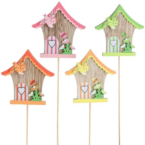 Floristik24 Blomplugg trä dekorativ plugg fågelhus 7,5x8cm 12 st