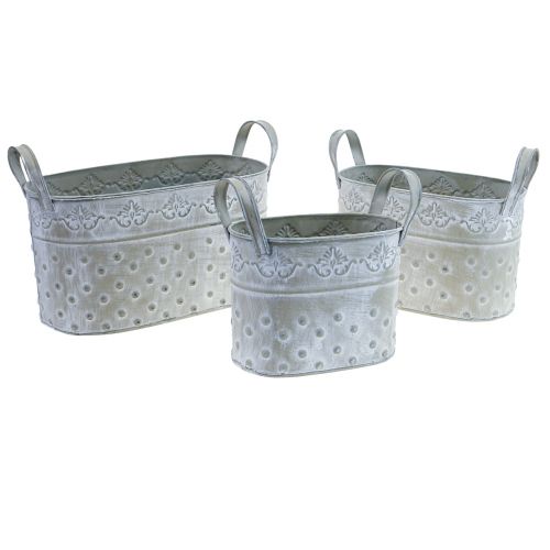 Blomkruka oval med handtag Jardiniere metall 24/19/14cm set om 3