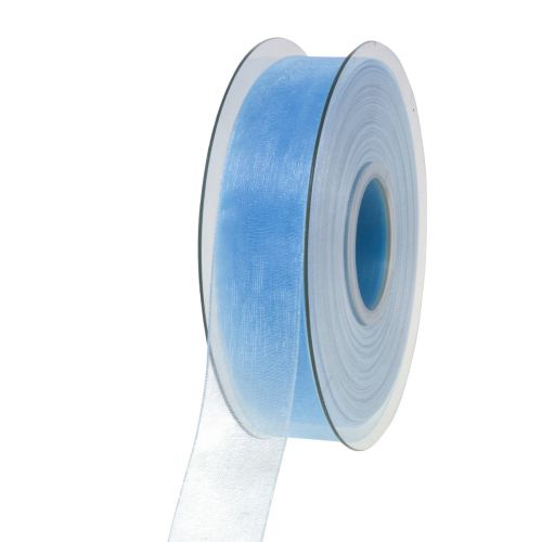 Floristik24 Organzaband presentband ljusblått band blå kant 25mm 50m