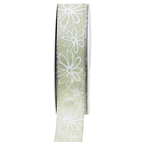 Floristik24 Presentband gröna blommor band pastell 25mm 18m