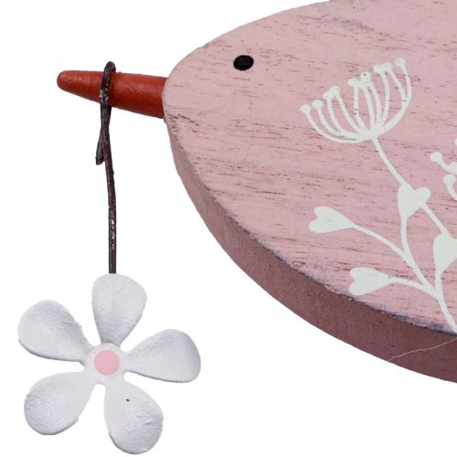 Dekorativ fågel vårdekor hängande dekoration trä rosa 15×8,5cm