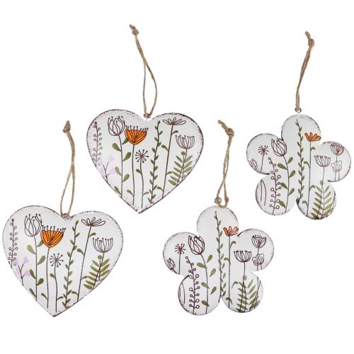 Artikel Hängande dekoration metalldekoration hjärtan och blommor vit 10cm 4st