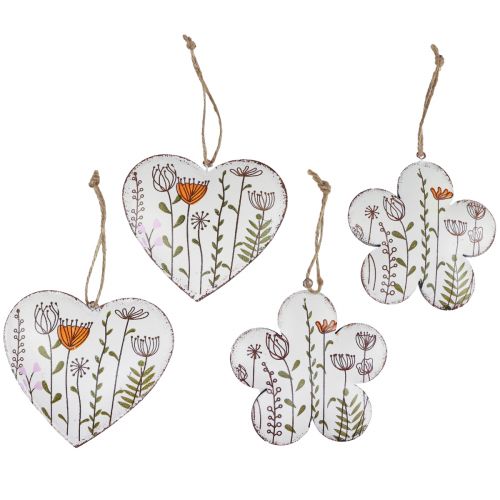 Artikel Hängande dekoration metalldekoration hjärtan och blommor vit 10cm 4 st