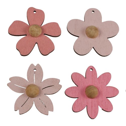 Artikel Träblommor hängande dekoration trä sommardekoration rosa 4,5cm 24 st