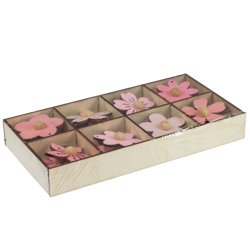 Artikel Träblommor hängande dekoration trä sommardekoration rosa 4,5cm 24 st