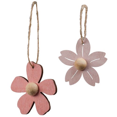 Artikel Träblommor hängande dekoration trä sommardekoration rosa 4,5cm 24 st