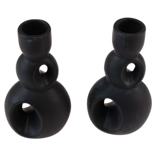 Artikel Ljushållare Keramisk Ljusstake Svart Modern H16cm 2st