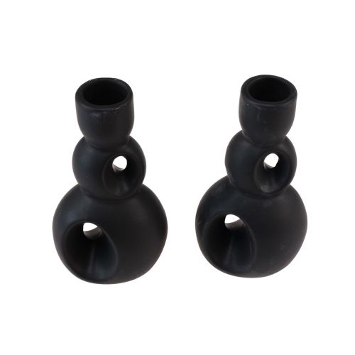 Artikel Ljushållare Keramisk Ljusstake Svart H13cm 2 St