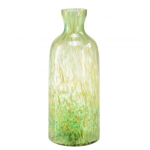 Dekorativ vas glas blomvas gul grönt mönster Ø10cm H25cm