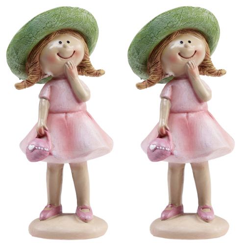 Artikel Dekorativa figurer tjej med hatt rosa grön 6,5x5,5x14,5cm 2st