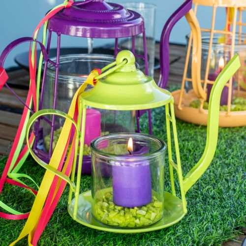 Floristik24 Värmeljushållare glaslykta tekanna grön Ø13cm H22cm