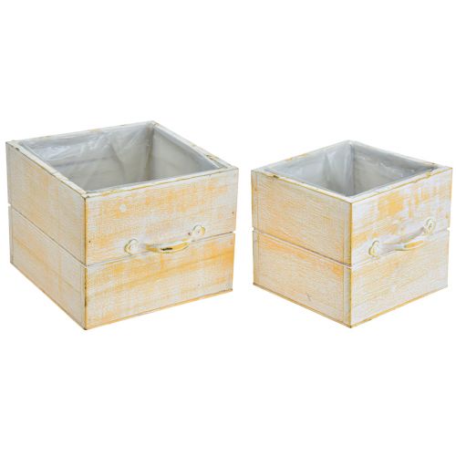 Artikel Växtlåda med handtag orange vit trä 12/15cm set om 2
