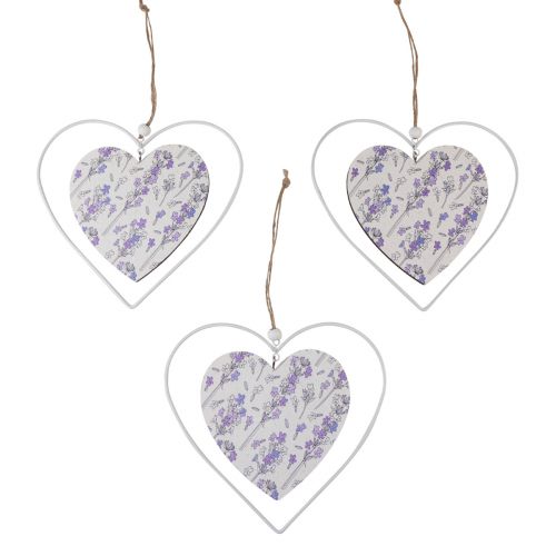 Dekorativa hjärtan för upphängning av vit lila 18,5×17cm 4st