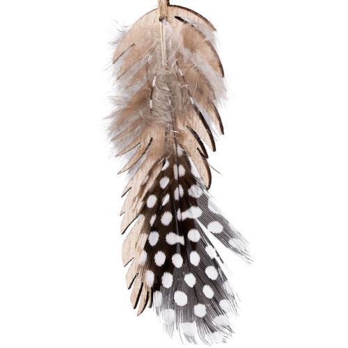 Artikel Dekorativt fjäderhänge trä naturlig fjäder 9,5/10cm 9 st