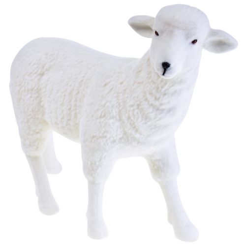 Artikel Får dekorativ figurbordsdekoration påskvit flockad 30×28cm