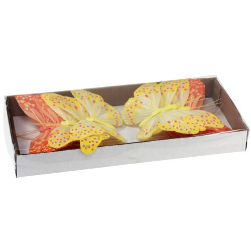 Artikel Dekorativa fjärilar på trådfjädrar orangegul 7×11cm 12 st