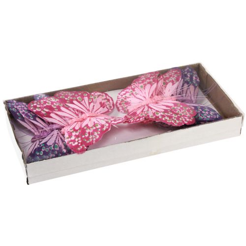 Artikel Dekorativa fjärilar på trådfjädrar lila rosa 7×10cm 12 st