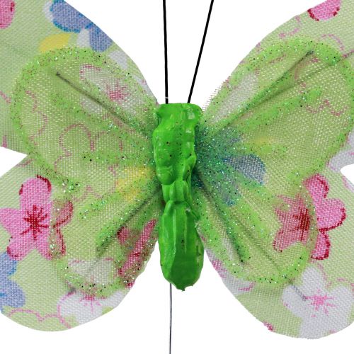 Artikel Dekorativa fjärilar på tråd gulgröna blommor 6×9cm 12st