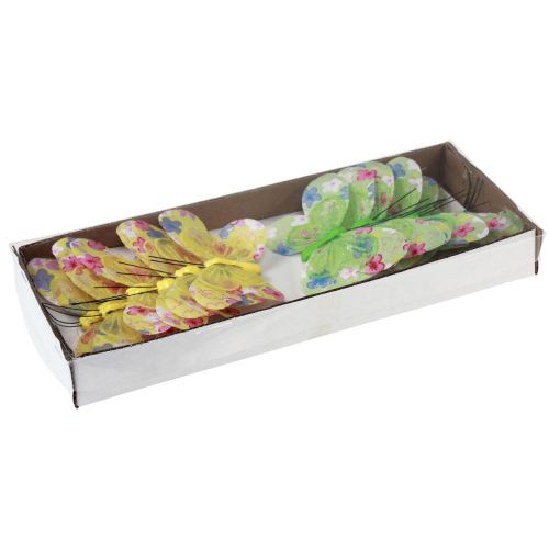 Artikel Dekorativa fjärilar på tråd gulgröna blommor 6×9cm 12st