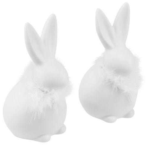 Artikel Keramik Kanin Vit Sittande Blommor Fjädrar 9×7×14cm 2st
