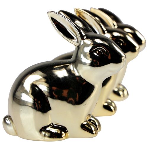 Floristik24 Keramiska kaniner guld kanin sittande metall look 8,5cm 3st
