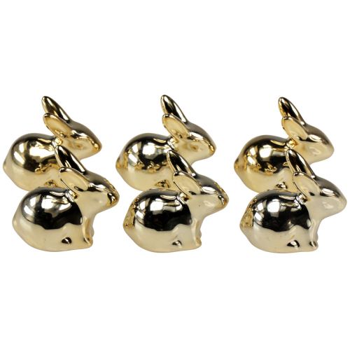 Floristik24 Påskharar guld keramik sittande metalllook 5,5cm 6st
