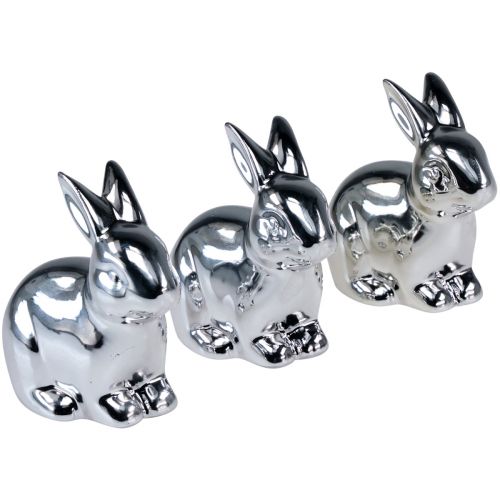 Floristik24 Kanin silver sittande keramisk metalllook 8,5cm 3 st